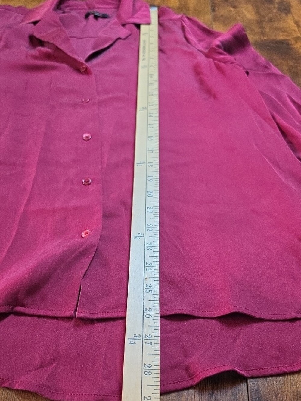 QUINCE | Luxe Wine Burgundy Stretch Silk Button Down Blouse Curved Hem | L - Picture 7 of 8